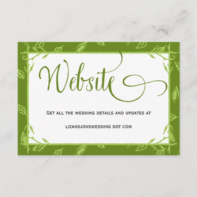 Green Leaves Wedding Website Information Card (Front)