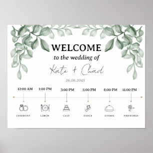 Green Leaves Wedding Welcome & Timeline Poster