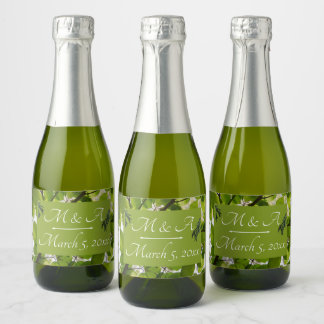 Green Leaves Wedding Wine Bottle Label