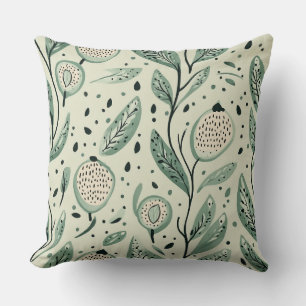 Green Leaves Whimsical Botanical Greenery  Cushion