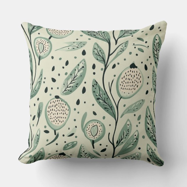 Green Leaves Whimsical Botanical Greenery  Cushion (Front)