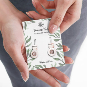 Green Leaves White Jewellery Earrings Display Card