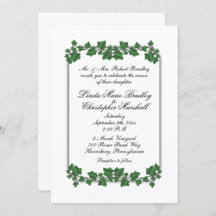 Green Leaves White Wedding Invitation
