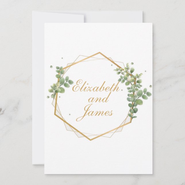 green leaves with gold border invitation (Back)