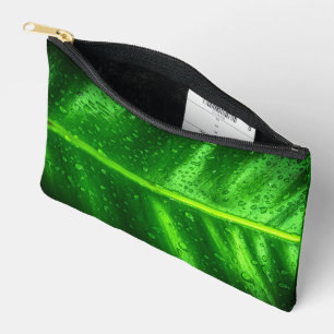 Green Leaves with Raindrops Accessory Pouch