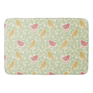 Green Leaves with Red and Gold Bird Pattern Bath Mat