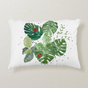 Green Leaves with Red Bugs - Vintage Minimalist Re Decorative Cushion