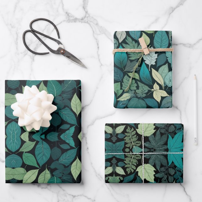 Green leaves wrapping paper sheet (Front)