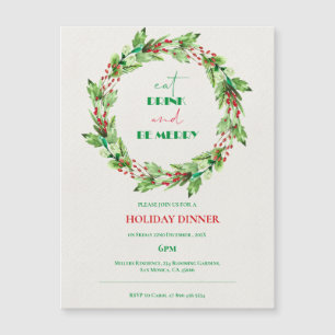 Green Leaves Wreath Christmas Party Invitation