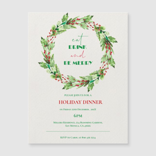 Green Leaves Wreath Christmas Party Invitation (Front)