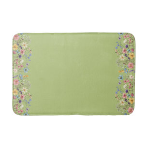 Green lemon wildflower dragonfly and butterfly bath mat