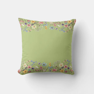Green lemon wildflower dragonfly and butterfly cushion