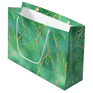 Green Leopard Agate Glam Abstract Jungle Large Gift Bag