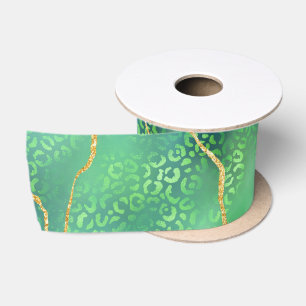 Green Leopard Agate Glam Abstract Jungle Satin Ribbon