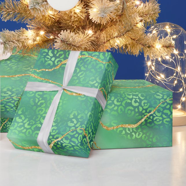 Green Leopard Agate | Glam Abstract Jungle Wrapping Paper (Holidays)