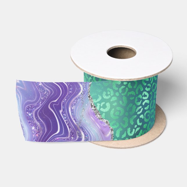 Green Leopard Agate | Glam Abstract Stone Pattern Satin Ribbon (Spool)