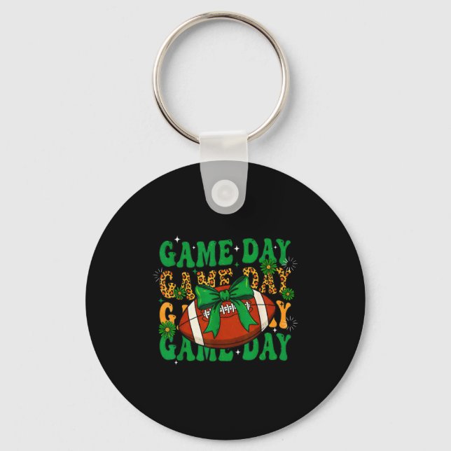 Green Leopard Game Day Football Bow Touchdown Seas Key Ring (Front)