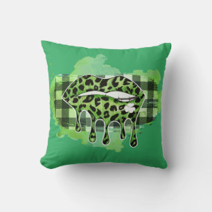 Green Leopard Lips With Shamrock Cushion