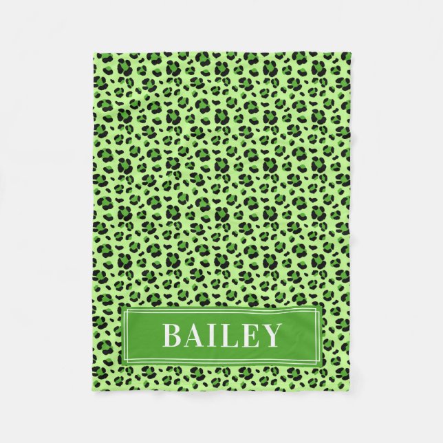 Green Leopard Monogram Pet Fleece Blanket (Front)