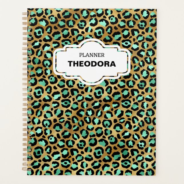 GREEN LEOPARD PRINT 12-month Planner & Stickers (Front)