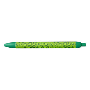 Green Leopard Print Black Ink Pen