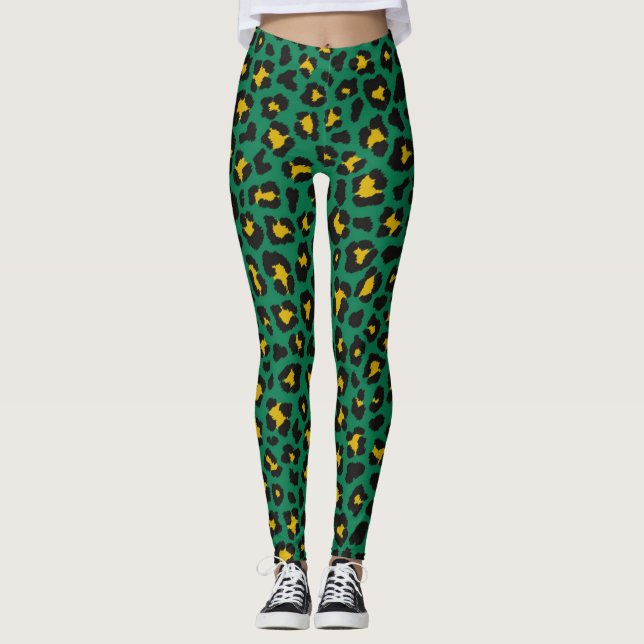 Green Leopard Print Fall Outfit Leggings  (Front)
