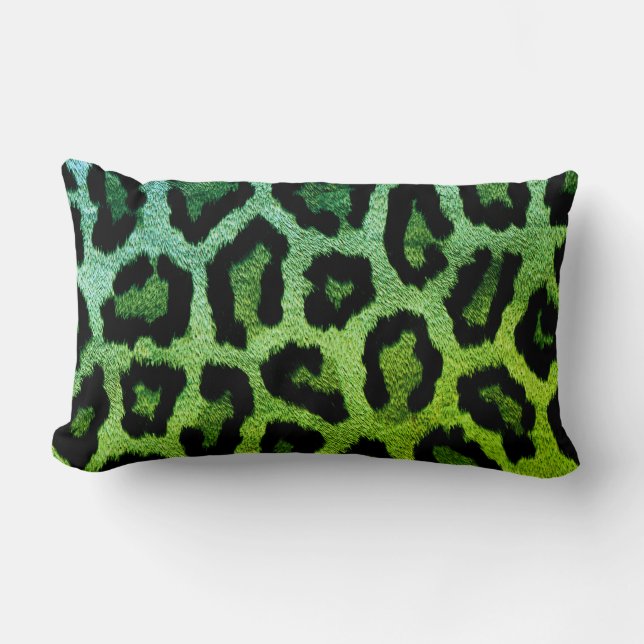 Green Leopard Print Lumbar Throw Pillow (Front)