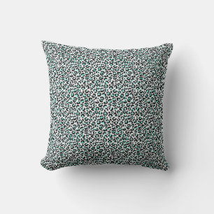 Green Leopard Print on White Cushion