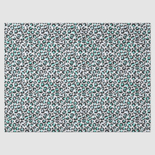 Green Leopard Print on White Decoupage Tissue Paper