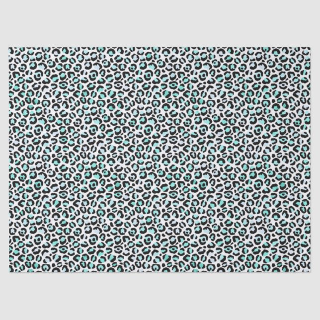 Green Leopard Print on White Decoupage Tissue Paper (Front)