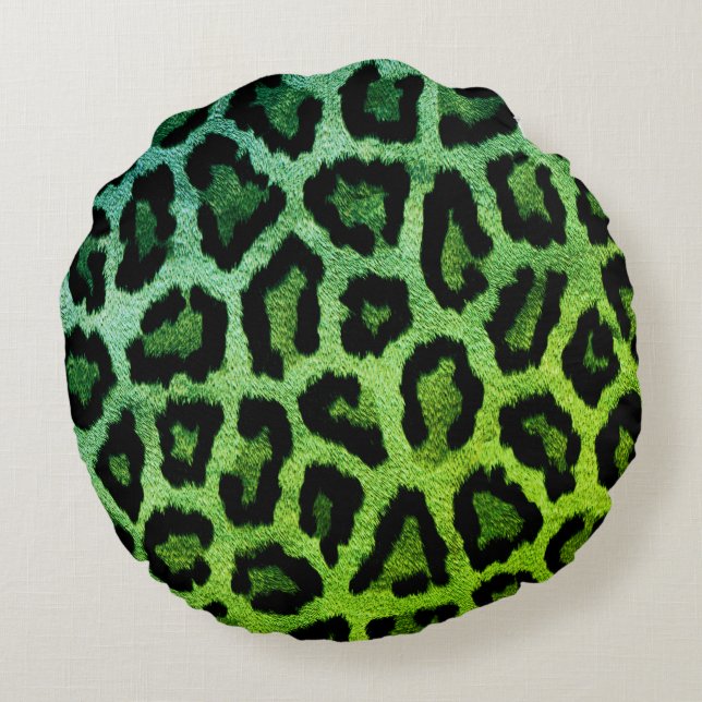 Green Leopard Print Round Throw Pillow (Back)