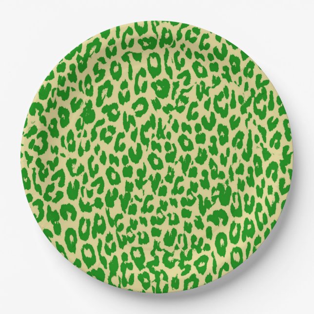 Green Leopard Print Skin Paper Plate (Front)