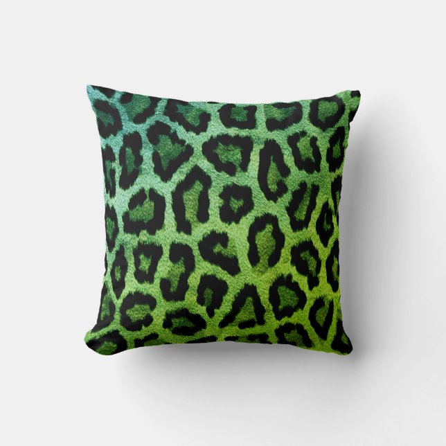 Green Leopard Print Throw Pillow (Front)
