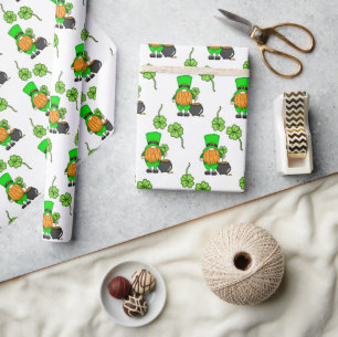 Green Leprechaun Gnome with Shamrock Wrapping Paper