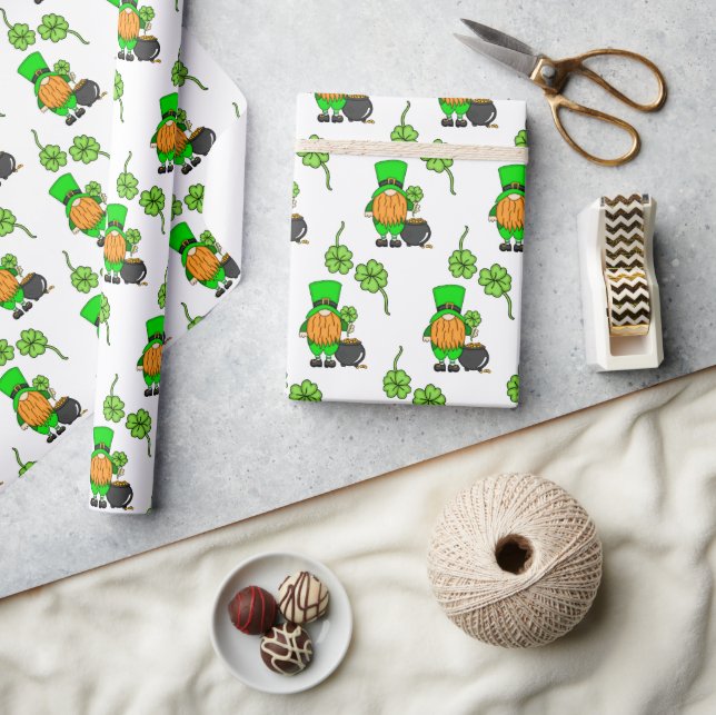 Green Leprechaun Gnome with Shamrock Wrapping Paper (Crafts)
