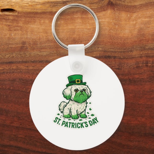 Green Leprechaun Shih Tzu St.Patrick's Day Key Ring (Back)