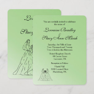 Green Lesbian Wedding Invitation