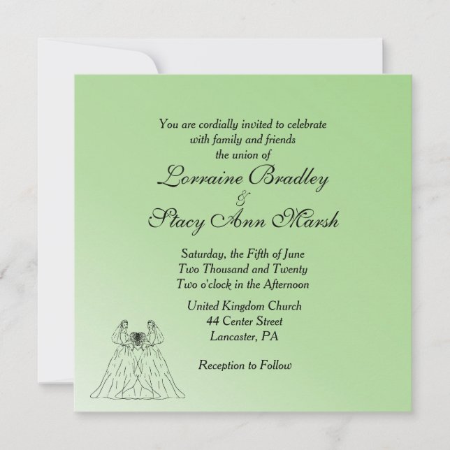 Green Lesbian Wedding Invitation (Front)