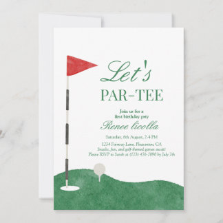 Green Let’s Par-Tee Golf First WatercolorBirthday Invitation