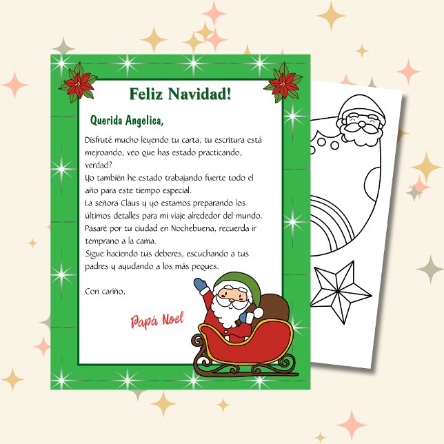 Green Letter from Santa for Kids in Spanish (Spanish Letter from Santa Green.)