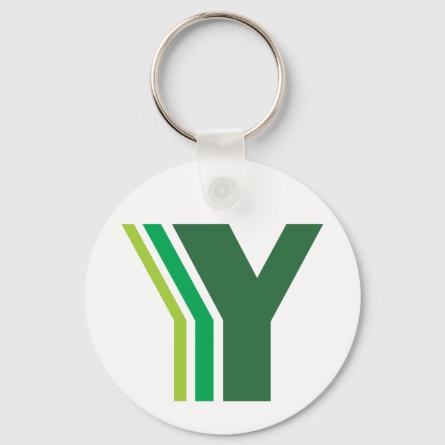Green Letter Y Geometric Stripes Monogram Key Ring (Front)