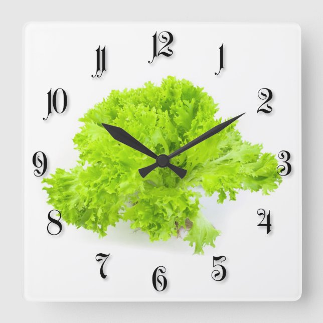Green lettuce square wall clock (Front)