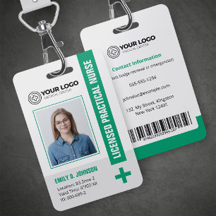 Green Licensed Practical Nurse LPN Photo Barcode ID Badge
