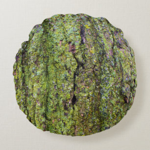 Green Lichen on Tree Bark Nature Round Cushion