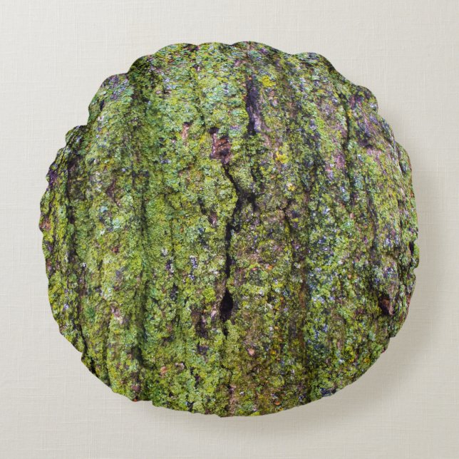 Green Lichen on Tree Bark Nature Round Cushion (Front)