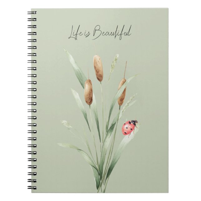 Green Life is Beautiful Cattails Ladybug Notebook (Front)