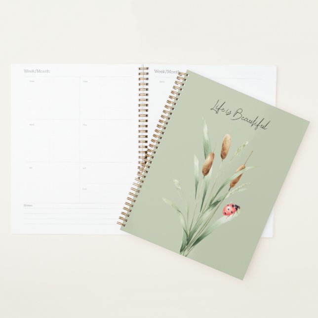 Green Life is Beautiful Cattails Ladybug Planner (Display)