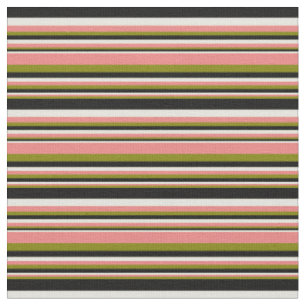 Green, Light Coral, Beige, and Black Lines Fabric