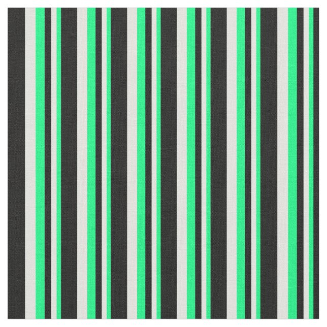 Green, Light Cyan & Black Coloured Stripes Fabric (Close Up)
