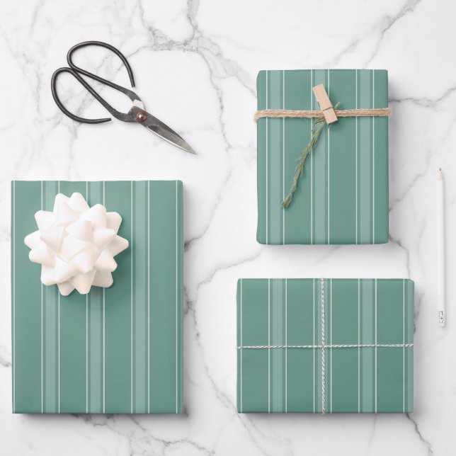 Green & Light Green Stripes Wrapping Paper Sheet (Front)